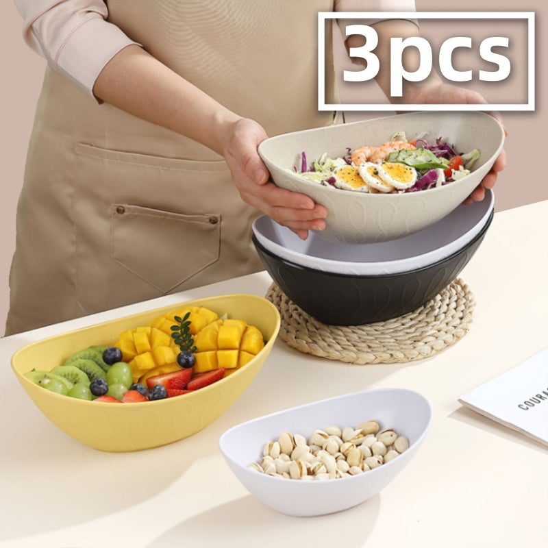 Beige 3 Piece Kitchen Household Salad Bowl Set For Home Cooking Party Gatherings Outdoor Barbecues - Image 4