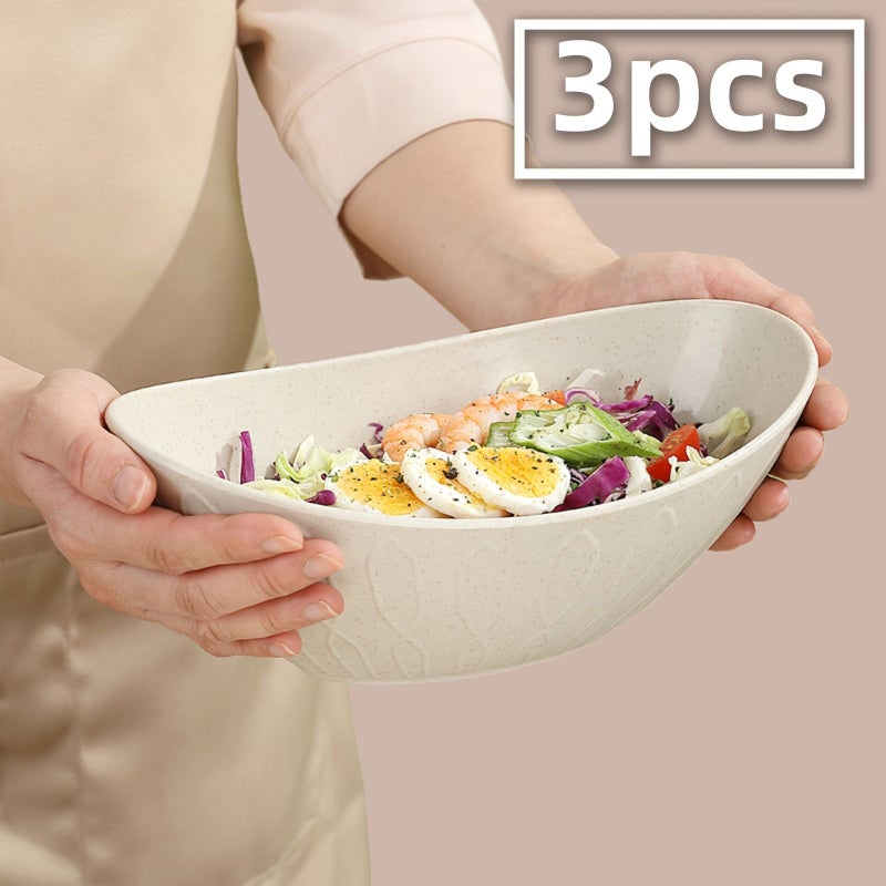 Beige 3 Piece Kitchen Household Salad Bowl Set For Home Cooking Party Gatherings Outdoor Barbecues - Image 5