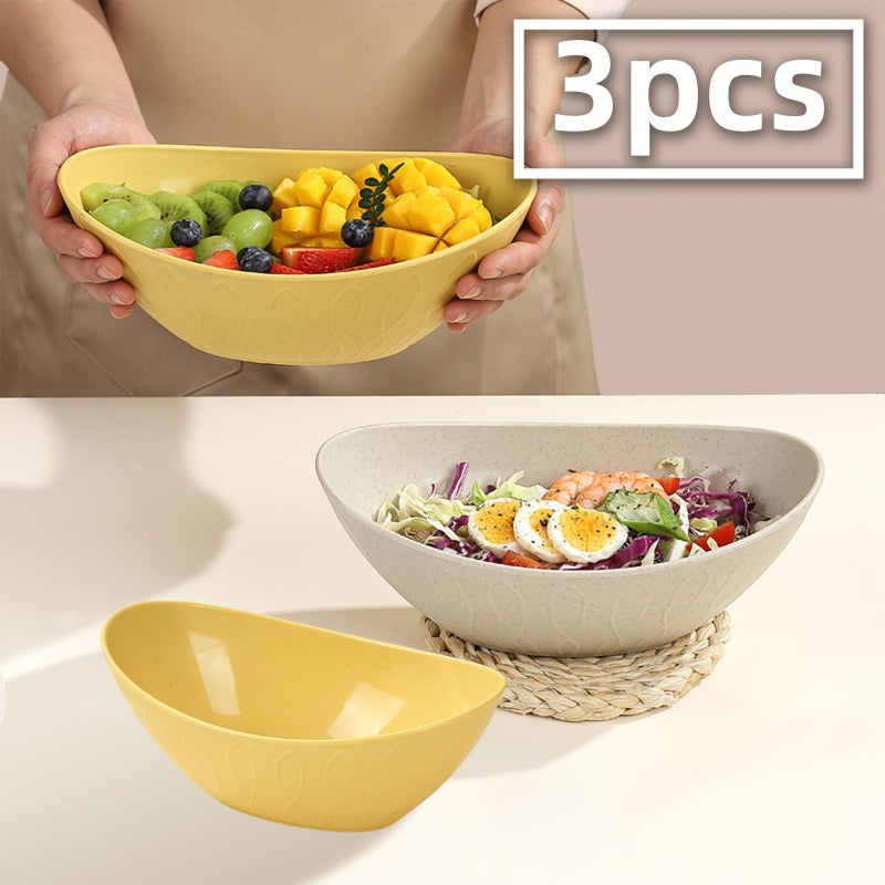 Beige 3 Piece Kitchen Household Salad Bowl Set For Home Cooking Party Gatherings Outdoor Barbecues - Image 1