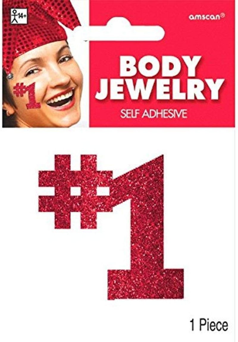 Amscan # 1 Non Toxic Glitter Self-Adhesive Body Jewelry, 2" x 2", Red