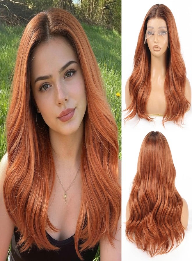 Allbell Orange Synthetic Lace Front Wigs for Women, 13×6 Long Curly Hair Wig With Natural Glueless Hairline 22 Inch for Daily - Image 1