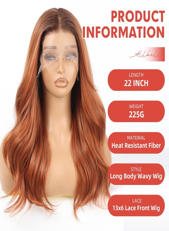 Allbell Orange Synthetic Lace Front Wigs for Women, 13×6 Long Curly Hair Wig With Natural Glueless Hairline 22 Inch for Daily - Image 2