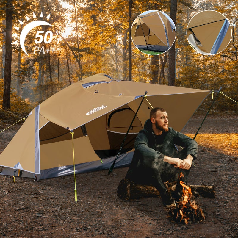 camppal 1 Person Backpacking Tent Waterproof Windproof Single Person Tent Lighweight Compact One Person Tent Easy Setup for Camping, Hiking, Mountaineering, Cycling, Biking - Khaki - Image 5
