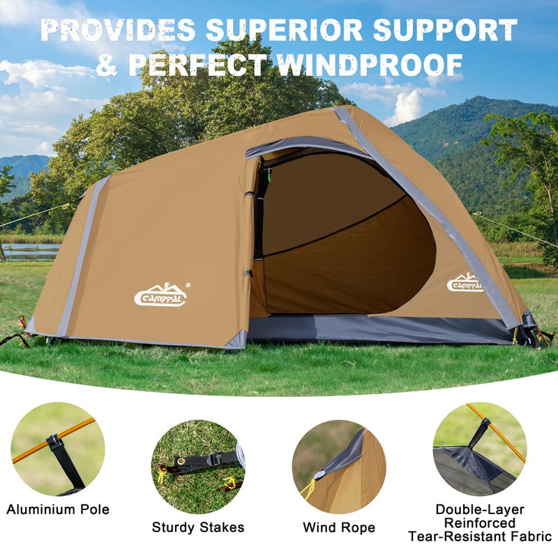 camppal 1 Person Backpacking Tent Waterproof Windproof Single Person Tent Lighweight Compact One Person Tent Easy Setup for Camping, Hiking, Mountaineering, Cycling, Biking - Khaki - Image 3