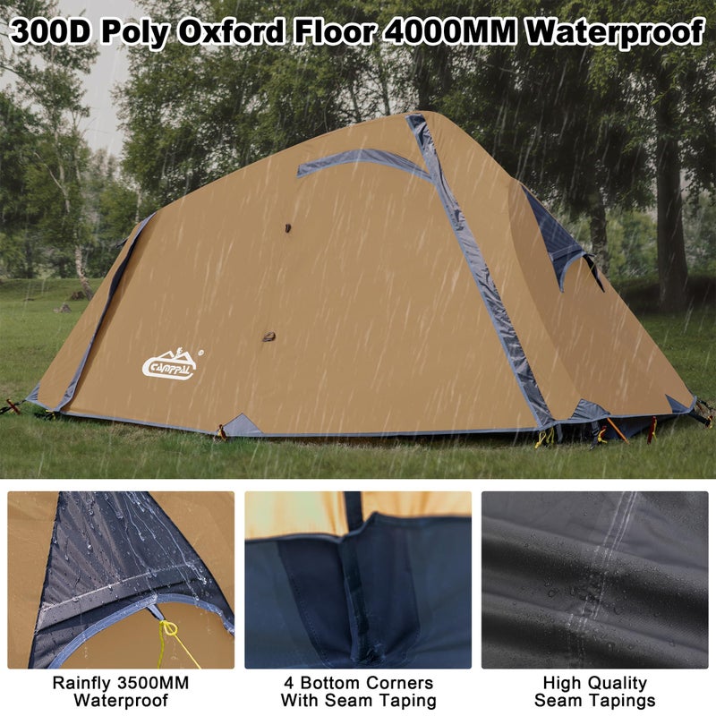 camppal 1 Person Backpacking Tent Waterproof Windproof Single Person Tent Lighweight Compact One Person Tent Easy Setup for Camping, Hiking, Mountaineering, Cycling, Biking - Khaki - Image 4