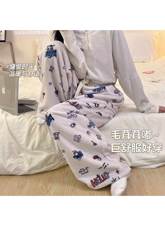 Autumn And Winter New Long Flannel Pajama Pants For Women, Fleece-lined And Thickened, Home Coral Fleece, Suitable For Outdoor Wear, Fresh Style