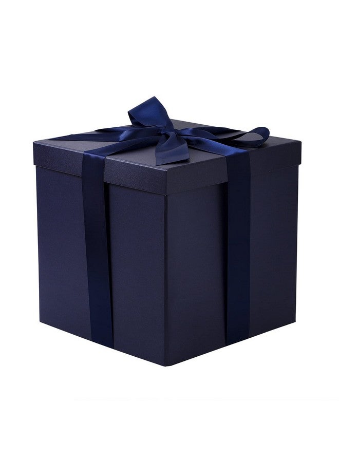 RUSPEPA Medium Birthday Gift Box With Lids, Ribbon And Tissue Paper, Collapsible Gift Box - 1 Pcs, 10X10X10 Inches, Navy Blue - Image 1