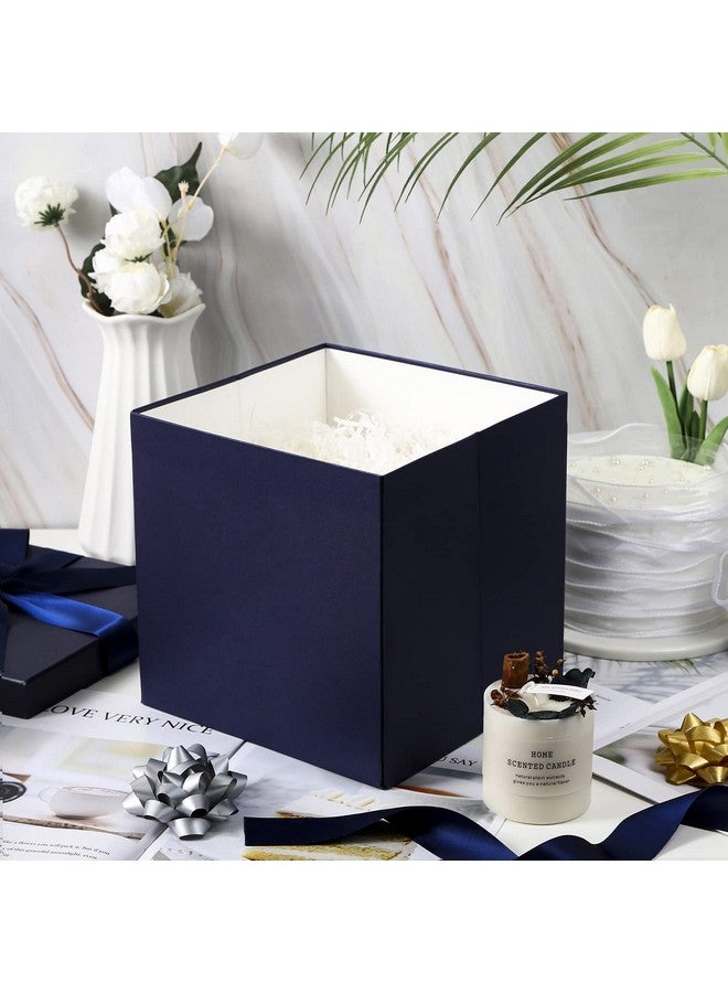 RUSPEPA Medium Birthday Gift Box With Lids, Ribbon And Tissue Paper, Collapsible Gift Box - 1 Pcs, 10X10X10 Inches, Navy Blue - Image 5