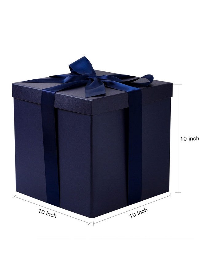 RUSPEPA Medium Birthday Gift Box With Lids, Ribbon And Tissue Paper, Collapsible Gift Box - 1 Pcs, 10X10X10 Inches, Navy Blue - Image 3