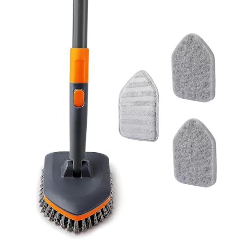 CLEANHOME Tile Tub Scrubber Brush with 3 Different Function Cleaning Heads and 56" Extendable Long Handle-No Scratch Shower Scrubber for Cleaning Bathroom Kitchen Toilet Wall,Bathtub,Sink,Grey - Image 1