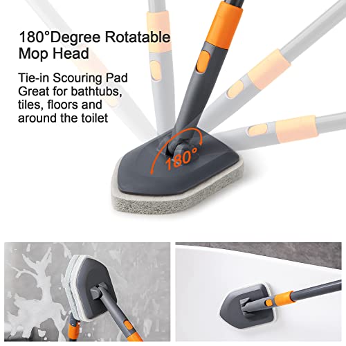 CLEANHOME Tile Tub Scrubber Brush with 3 Different Function Cleaning Heads and 56" Extendable Long Handle-No Scratch Shower Scrubber for Cleaning Bathroom Kitchen Toilet Wall,Bathtub,Sink,Grey - Image 5