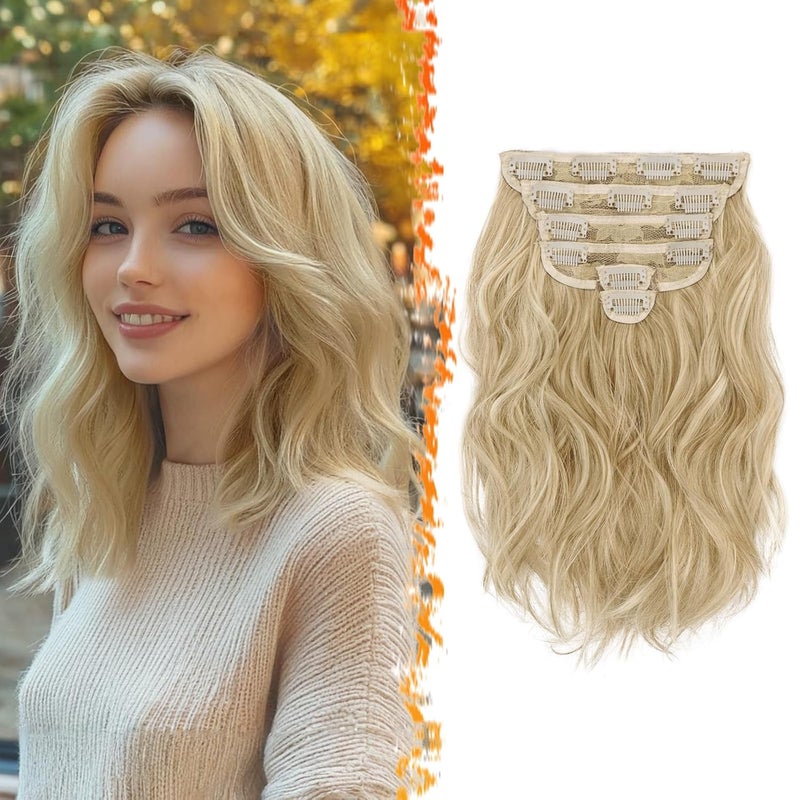 BARSDAR Blonde Clip in Hair Extensions  12 Inch Short Wavy Clip in Hair Extensions for Women  6PCs Thick Soft Synthetic Clip in Hairpieces Daily Party Halloween  Light Ash Blonde Mix