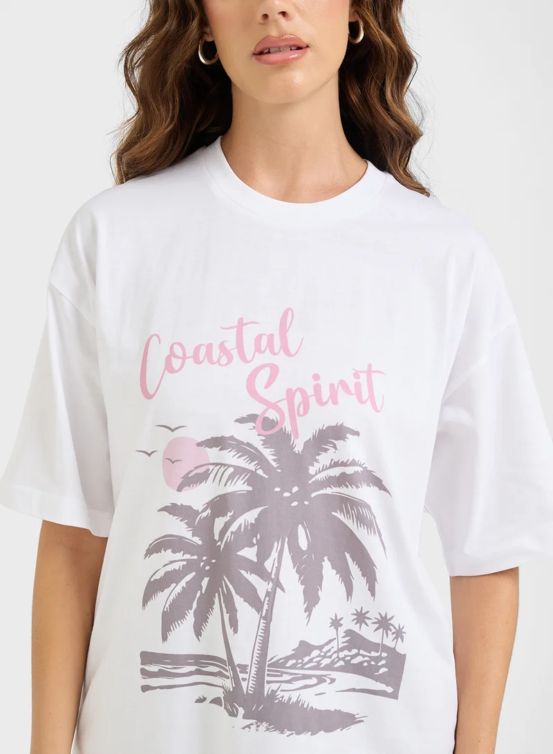 Ginger Oversize Beach Graphic T-Shirt