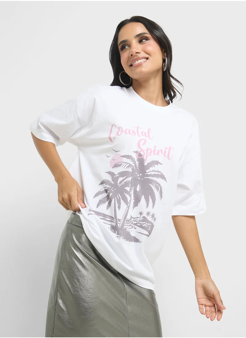 Ginger Oversize Beach Graphic T-Shirt