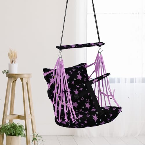 Sprointal® Swing for Kids, Baby Swing Chair Cotton Children Folding and Washable 1-5 Years Swing with Safety Belt,Home and Garden Jhula for Babies |Swing for Kids|Hanging Cradle (Purple Star) - Image 4