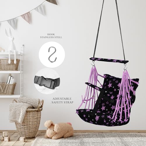 Sprointal® Swing for Kids, Baby Swing Chair Cotton Children Folding and Washable 1-5 Years Swing with Safety Belt,Home and Garden Jhula for Babies |Swing for Kids|Hanging Cradle (Purple Star) - Image 2