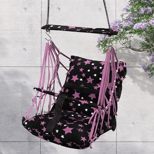 Sprointal® Swing for Kids, Baby Swing Chair Cotton Children Folding and Washable 1-5 Years Swing with Safety Belt,Home and Garden Jhula for Babies |Swing for Kids|Hanging Cradle (Purple Star) - Image 1