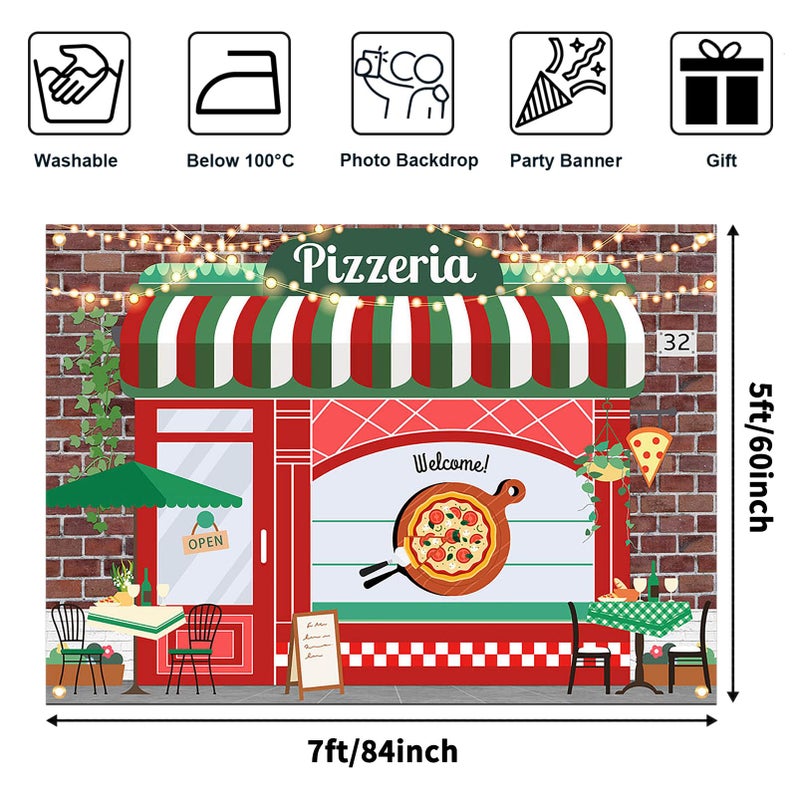Avezano Pizza Shop Backdrop Pizza Party Food Newborn Baby Birthday Party Decorations Boys Girls Cooking Theme Vintage Pizzeria Shop Birthday Baby Shower Newborn Party Background (7x5ft) - Image 3