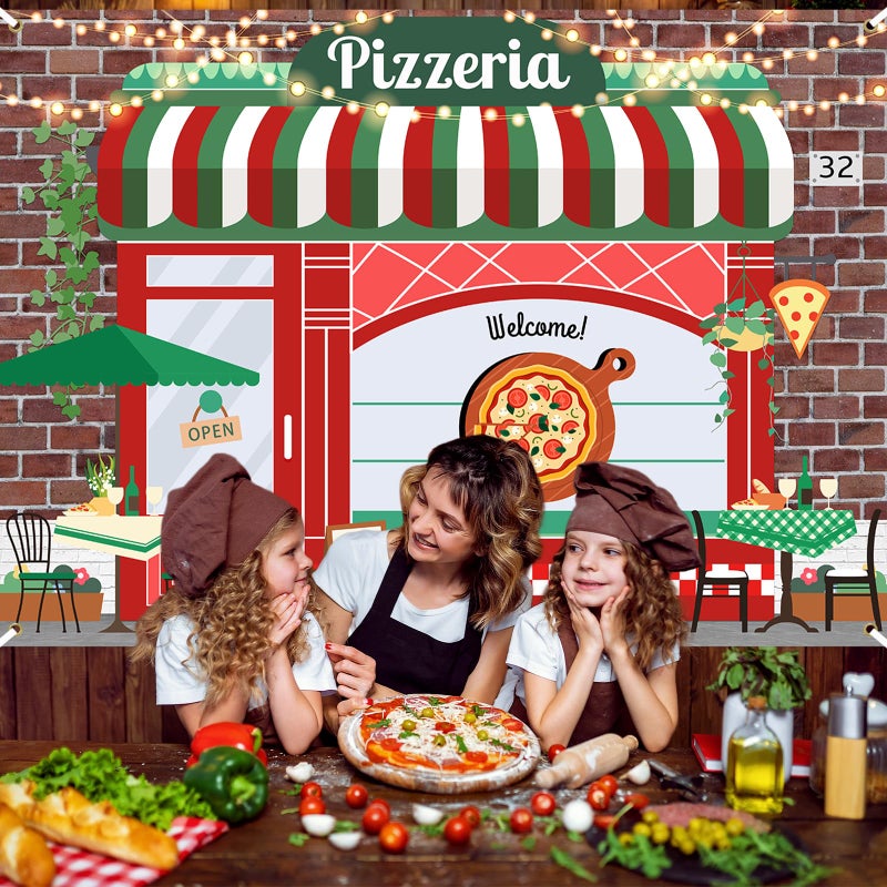 Avezano Pizza Shop Backdrop Pizza Party Food Newborn Baby Birthday Party Decorations Boys Girls Cooking Theme Vintage Pizzeria Shop Birthday Baby Shower Newborn Party Background (7x5ft) - Image 4