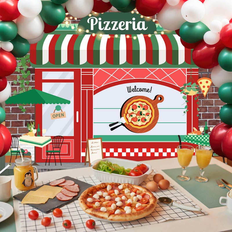 Avezano Pizza Shop Backdrop Pizza Party Food Newborn Baby Birthday Party Decorations Boys Girls Cooking Theme Vintage Pizzeria Shop Birthday Baby Shower Newborn Party Background (7x5ft) - Image 2