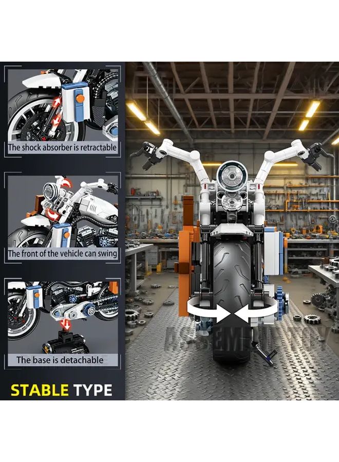 K2193 Retro Motorcycle Building Kit 1000 Pcs White Model Collectible Gift For Adults - Image 4