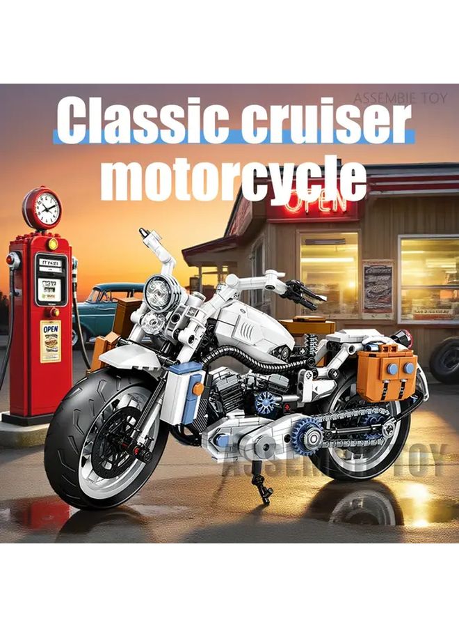 K2193 Retro Motorcycle Building Kit 1000 Pcs White Model Collectible Gift For Adults - Image 1