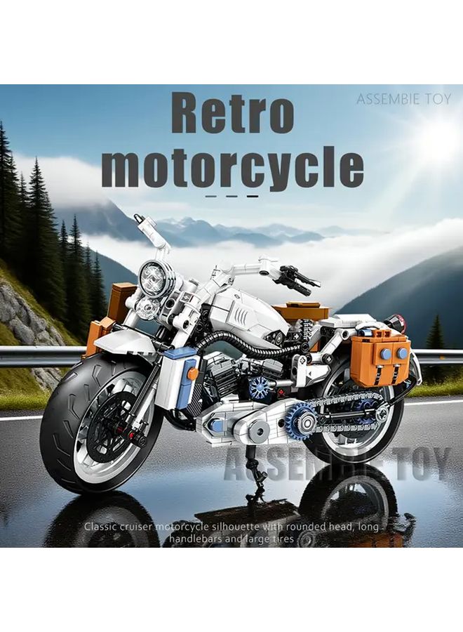K2193 Retro Motorcycle Building Kit 1000 Pcs White Model Collectible Gift For Adults - Image 2