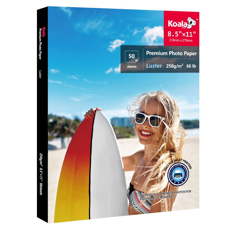 KOALA PAPER Koala Premium Photo Paper 8.5 x 11 In Luster Photo Printer Paper for Inkjet Printer Water-Resistant Soft Gloss 66lb 50 Sheets - Image 1