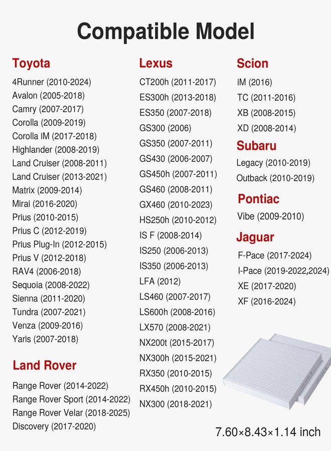 Puroma 2 Pack Cabin Air Filter with Multiple Fiber Layers Replacement for CP285, CF10285, Toyota Camry, RAV4, Highlander, Corolla, 4Runner, Tundra, Prius, Sienna, Lexus, Scion, Subaru, Jaguar - Image 2
