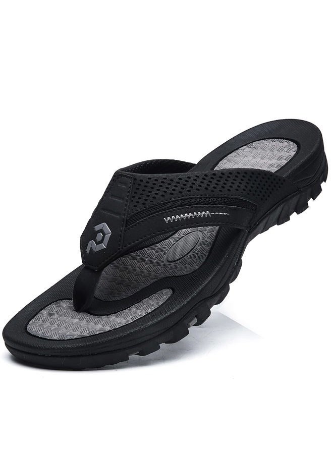 Pulltop Men's Flip-Flops, Thongs Sandals Durable Comfort Slippers for Beach, Black, 10 - Image 1