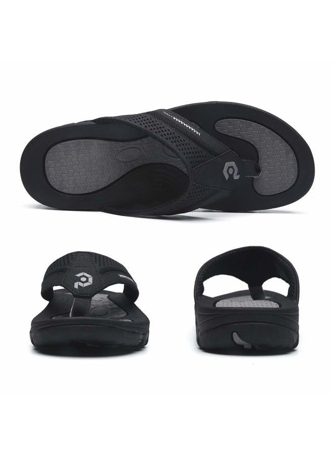 Pulltop Men's Flip-Flops, Thongs Sandals Durable Comfort Slippers for Beach, Black, 10 - Image 3