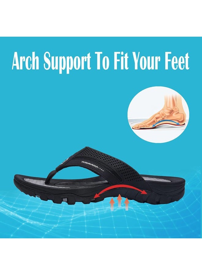 Pulltop Men's Flip-Flops, Thongs Sandals Durable Comfort Slippers for Beach, Black, 10 - Image 4