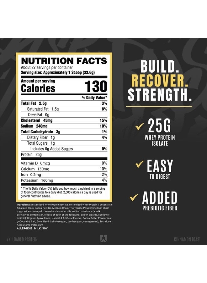 RYSE Up Supplements Loaded Protein Powder | 25g Whey Protein Isolate & Concentrate | with Prebiotic Fiber & MCTs | Low Carbs & Low Sugar | 27 Servings (Cinnamon Toast)  - Image 2