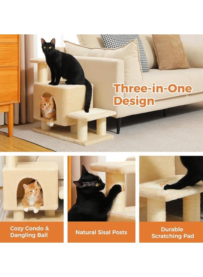 Cat Tower, Mini Cat Tower, Pet Stair Step, Low, Cat Claw Sharpening, Stylish, Slim, Cute, Bed, Kittens, Senior Cats, Stationary, Space-Saving, Easy to Assemble, Stable-Beige
