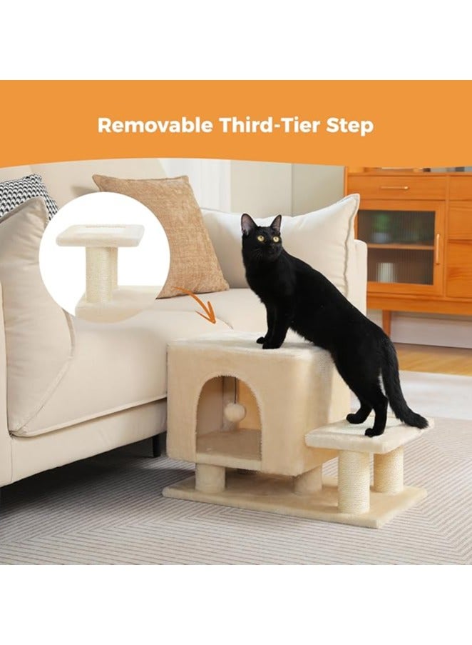 Cat Tower, Mini Cat Tower, Pet Stair Step, Low, Cat Claw Sharpening, Stylish, Slim, Cute, Bed, Kittens, Senior Cats, Stationary, Space-Saving, Easy to Assemble, Stable-Beige