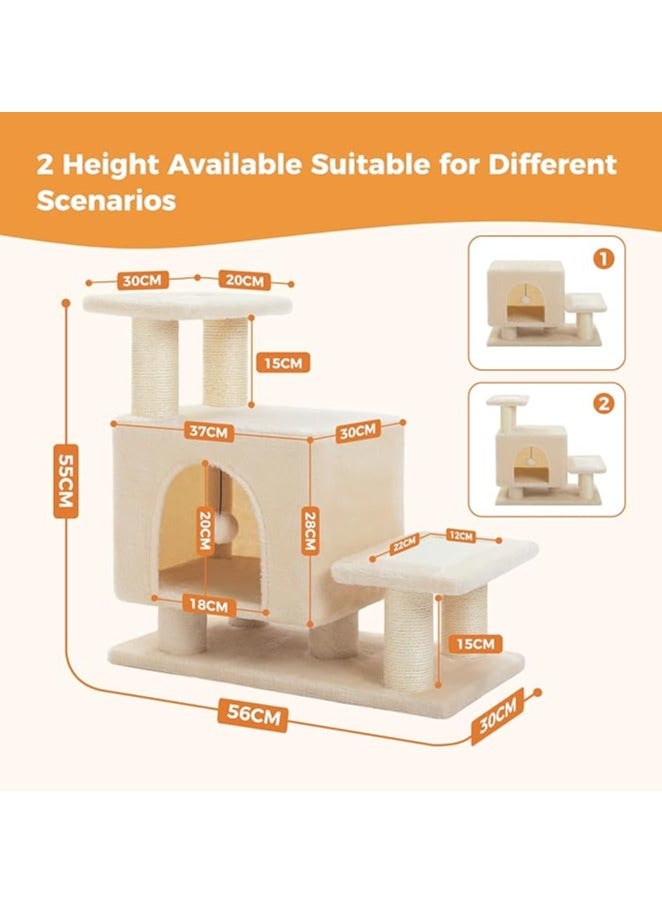 Cat Tower, Mini Cat Tower, Pet Stair Step, Low, Cat Claw Sharpening, Stylish, Slim, Cute, Bed, Kittens, Senior Cats, Stationary, Space-Saving, Easy to Assemble, Stable-Beige