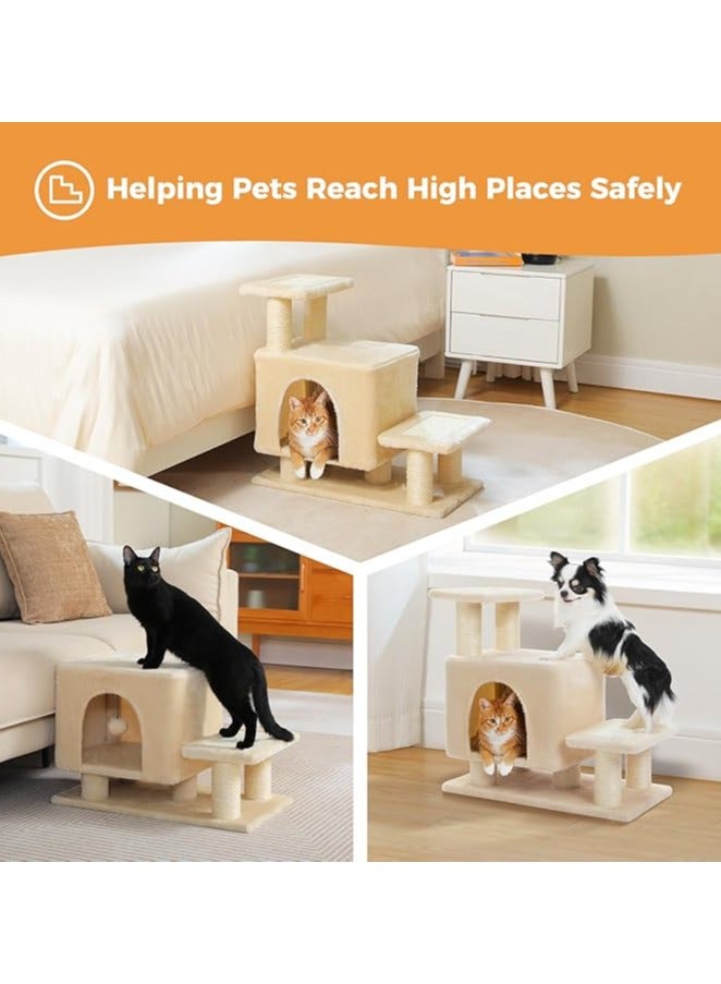 Cat Tower, Mini Cat Tower, Pet Stair Step, Low, Cat Claw Sharpening, Stylish, Slim, Cute, Bed, Kittens, Senior Cats, Stationary, Space-Saving, Easy to Assemble, Stable-Beige