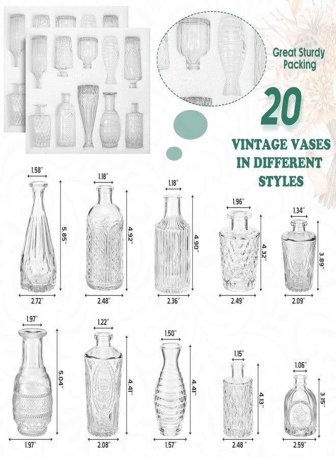 Inbagi 20 Pcs Glass Bud Vase Set Small Vintage Flower Vase in Bulk for Centerpieces Rustic Decorative Glass for Wedding Table Home Christmas Decoration (Clear) - Image 2