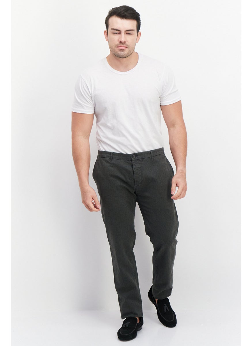TRUSSARDI JEANS Men Microgrid Print Chino Pants, Charcoal  - Image 4
