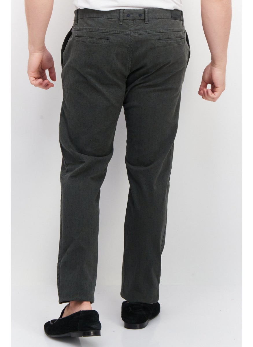 TRUSSARDI JEANS Men Microgrid Print Chino Pants, Charcoal  - Image 3