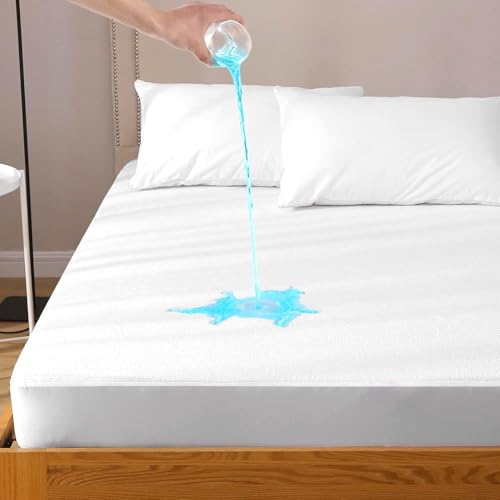 Daksh 100% Waterproof Mattress Protector Queen Size, 72x60 Inch |Ultra Soft Cotton Feel Terry Mattress Cover, Breathable & Hypoallergenic Fitted Bed Protector - 72"x60", 6x5 Feet, Queen Size, White - Image 1