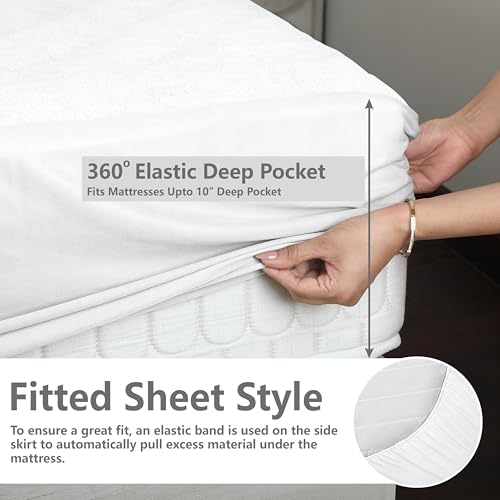 Daksh 100% Waterproof Mattress Protector Queen Size, 72x60 Inch |Ultra Soft Cotton Feel Terry Mattress Cover, Breathable & Hypoallergenic Fitted Bed Protector - 72"x60", 6x5 Feet, Queen Size, White - Image 4