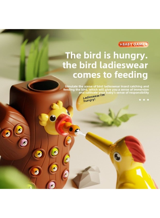 Children's Woodpecker Toys Educational Early Education Fishing Catch Worm Games Magnetic Magnetic Catch Worm Toys Hand-Eye Coordination-Colour: Large Insect-catching Woodpecker (2 Birds + 20 Insects) E-commerce Box - Image 4