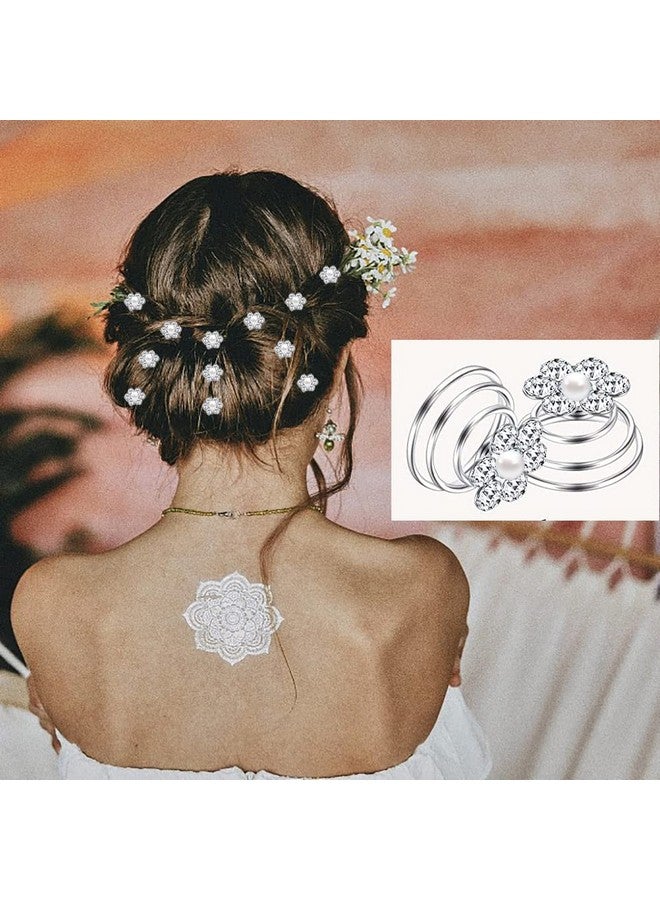 LAPOHI 60 Pcs 4 Shapes Gems Rhinestone Twister Hair Studs Set Diamond Spiral Pearl Flower Jewels Hair Pins Sticks For Wedding Bridal Prom Party And Special Occasion Pearl - Image 4