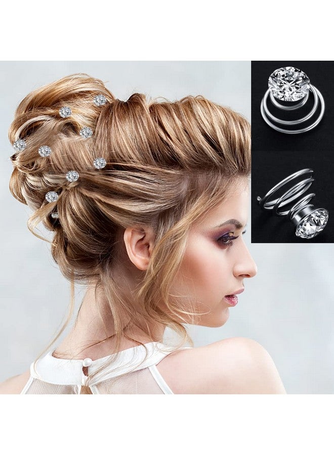 LAPOHI 60 Pcs 4 Shapes Gems Rhinestone Twister Hair Studs Set Diamond Spiral Pearl Flower Jewels Hair Pins Sticks For Wedding Bridal Prom Party And Special Occasion Pearl - Image 3