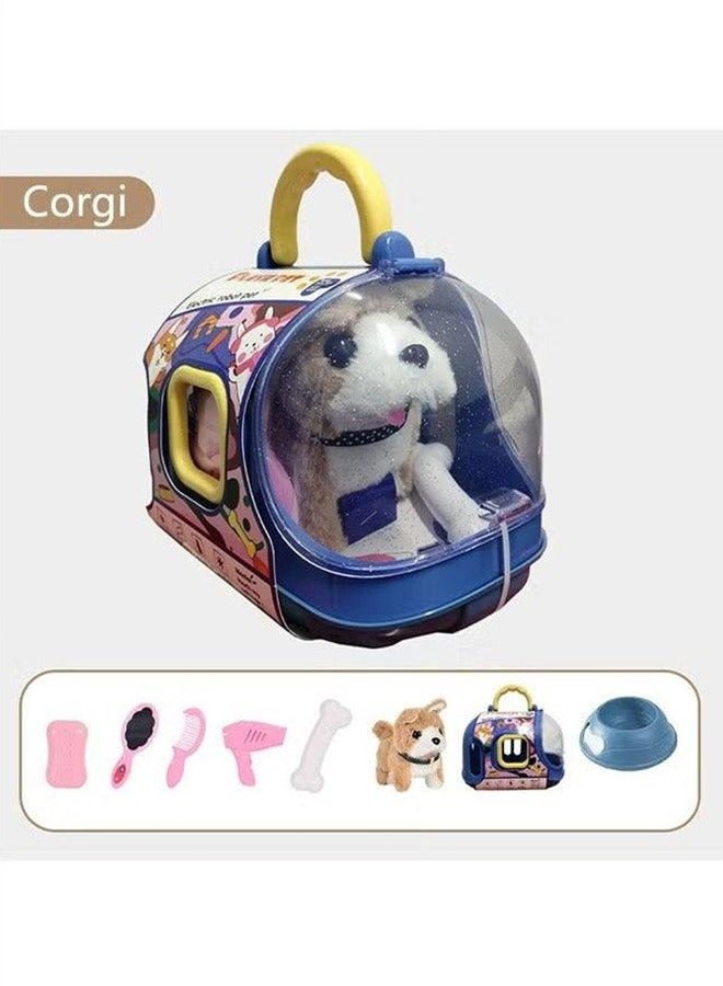 Children's Toys, Cute Pet Dogs And Dog Cages, Walking Calls, Electronic Toys, Interactive Birthday Gifts For Children And Babies, Made Of High-Quality Plush Materials, Comfortable And Soft, Smooth And Odorless, Non-Toxic,  Corgi  - Image 1