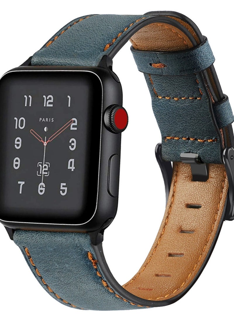 yongsheng Replacement Band For Apple Watch Series 5/4/3/2/1 44/42mm Dark blue, Leather Replacement Strap  - Image 1