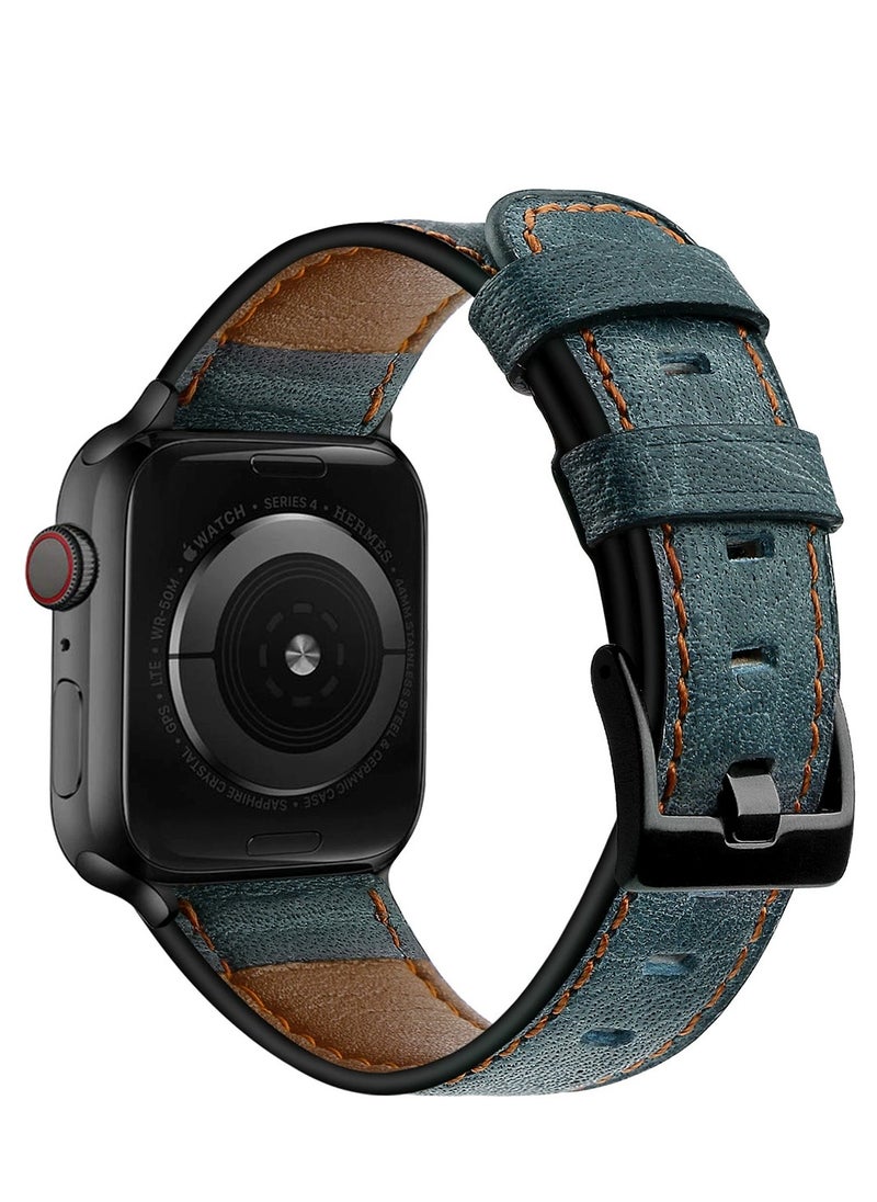 yongsheng Replacement Band For Apple Watch Series 5/4/3/2/1 44/42mm Dark blue, Leather Replacement Strap  - Image 2