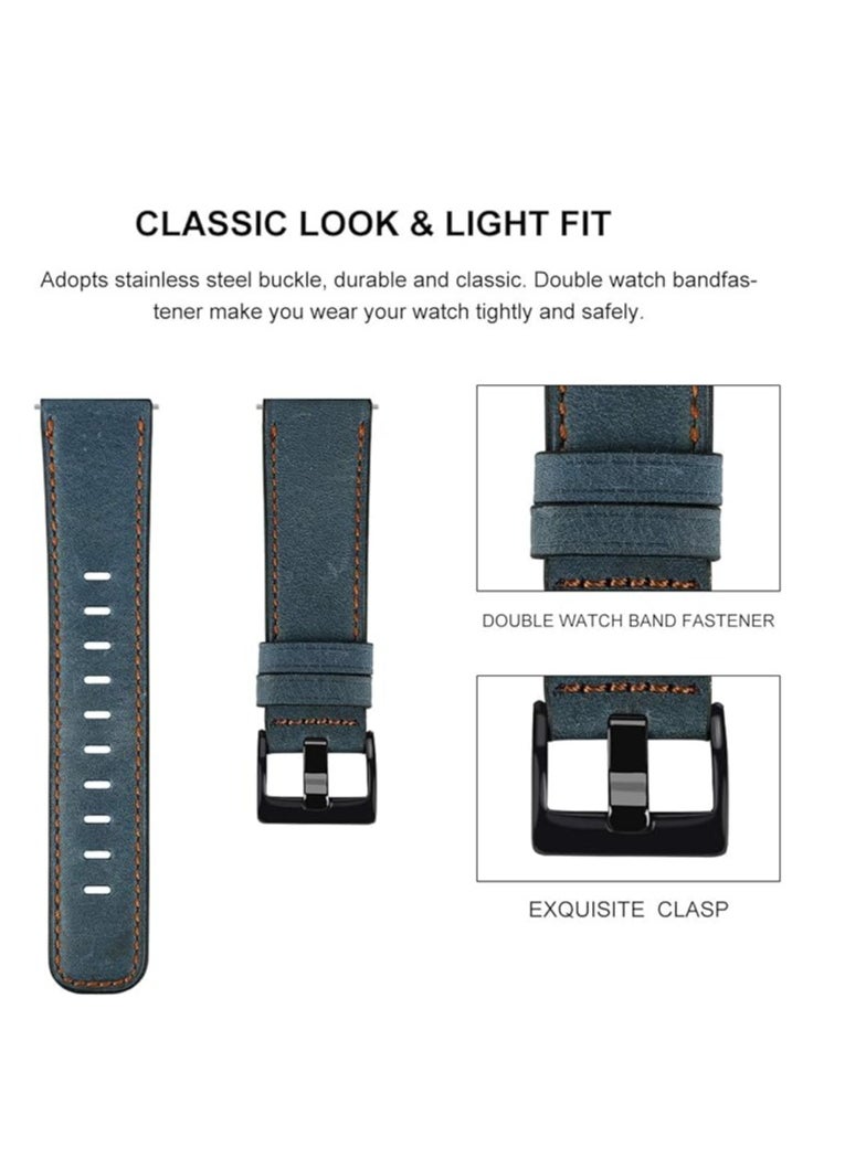yongsheng Replacement Band For Apple Watch Series 5/4/3/2/1 44/42mm Dark blue, Leather Replacement Strap  - Image 3