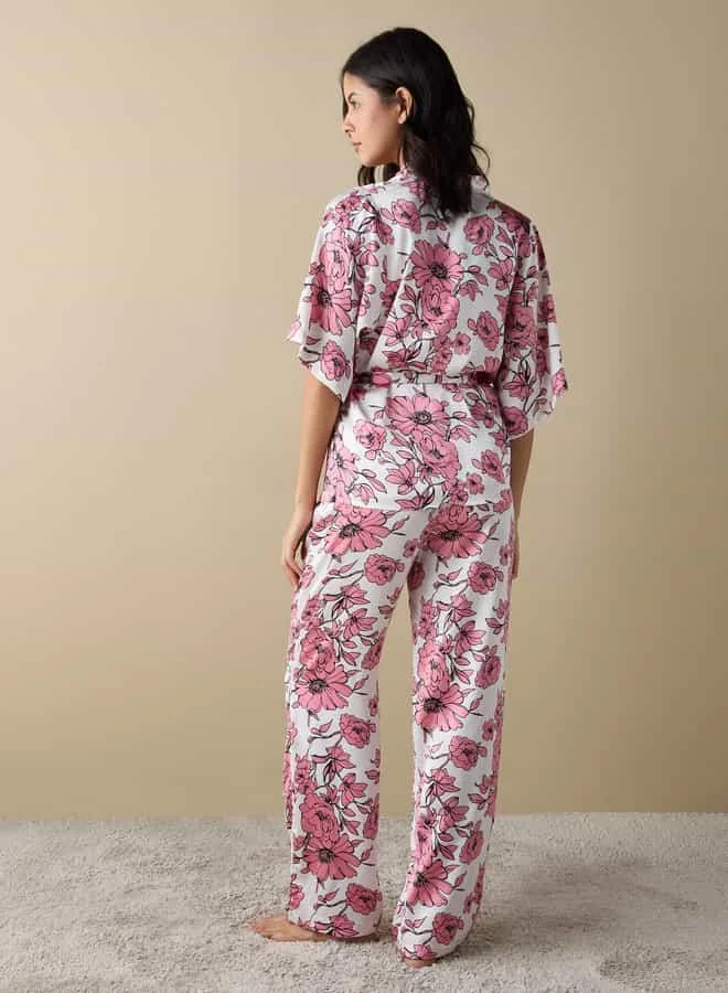 Splash FAV All-Over Floral Print Top with Robe and Pyjamas